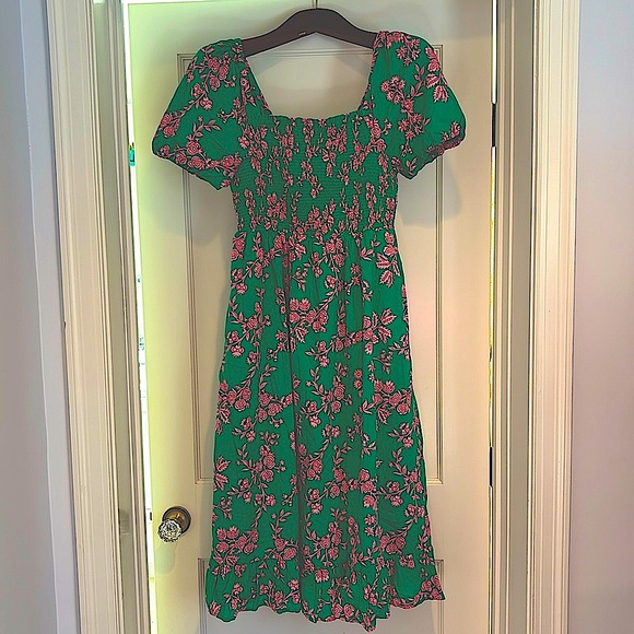 J. Crew Factory Dresses & Skirts - NWOT Reimagined by J Crew J Crew Factory smocked green & pink floral midi dress